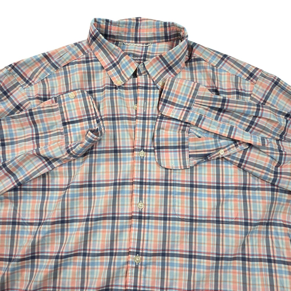 Vineyard Vines On-The-Go Performance Shirt Mens XL Blue Orange Plaid brrr Cool